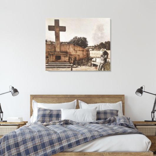 Moderner Cowboy-Biker überprüft sein GPS. Leinwanddruck (Insitu (Schlafzimmer))