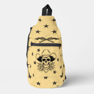 Moderner Cowboy-Schädel mit den Kanonen schwarz un Crossbody Bag