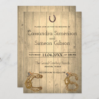 Moderner Cowboy ,Wood Rustic Wedding Day Einladung