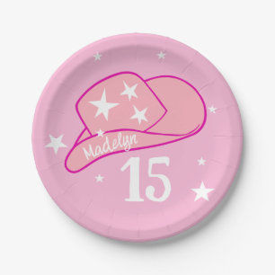 Moderner Cowgirl Western Hat Pink Girl 15. Geburts Pappteller