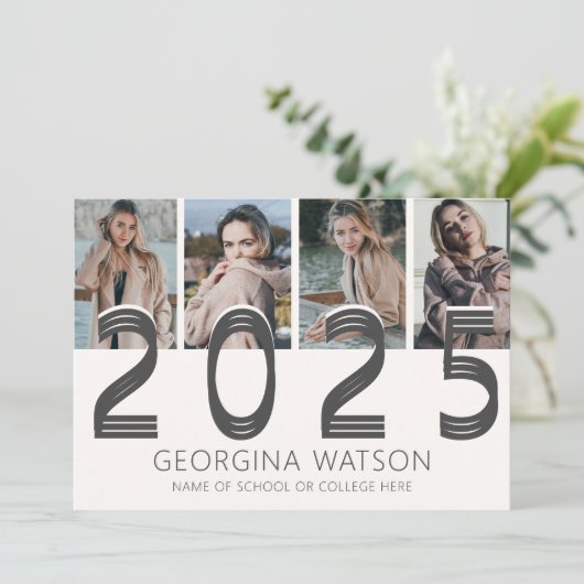 Moderner Creme-5-Foto-Abschluss Ankündigung (Stehend Vorderseite)