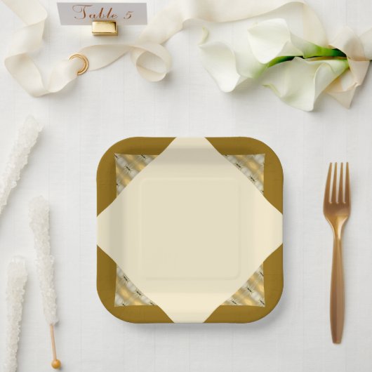 Moderner Creme- und Goldplatz Pappteller (Hochzeit)