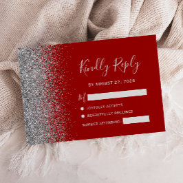 Moderner Crimson Red Silver Imitats Glitzern Edge RSVP Karte