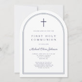 Moderner Crosstrainer Blauer Junge Erster Kommunen Einladung (Vorderseite)