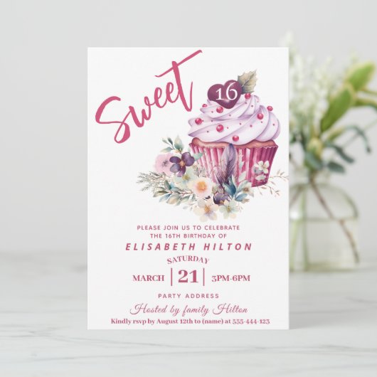 Moderner Cupcake mädchenhafte Wasserfarbe boho flo Einladung (Stehend Vorderseite)