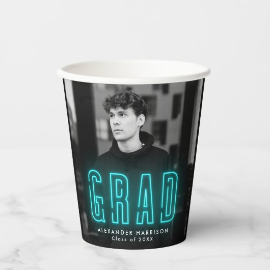 Moderner Cyan Neon Abschluss Pappbecher (Vorderseite)