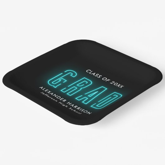 Moderner Cyan Neon Abschluss Pappteller (Gewinkelt)