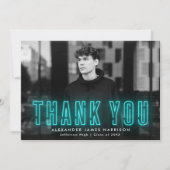 Moderner Cyan Neon Foto Abschluss Dankeskarte (Vorderseite)