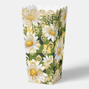 Moderner Daisy Floral Checkerboard Gold Glitzer Geschenkschachtel