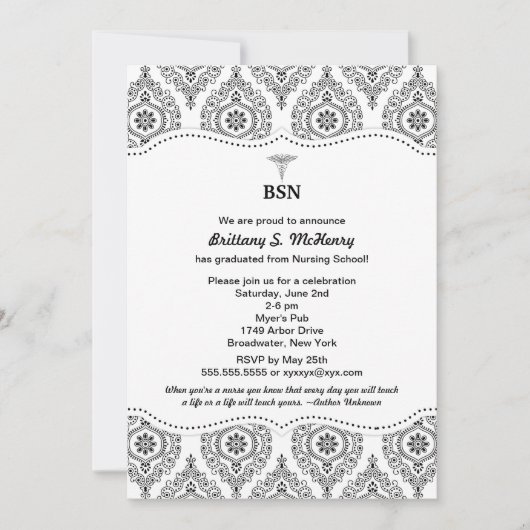 Moderner Damast BSN RN LPN des Einladung (Vorderseite)