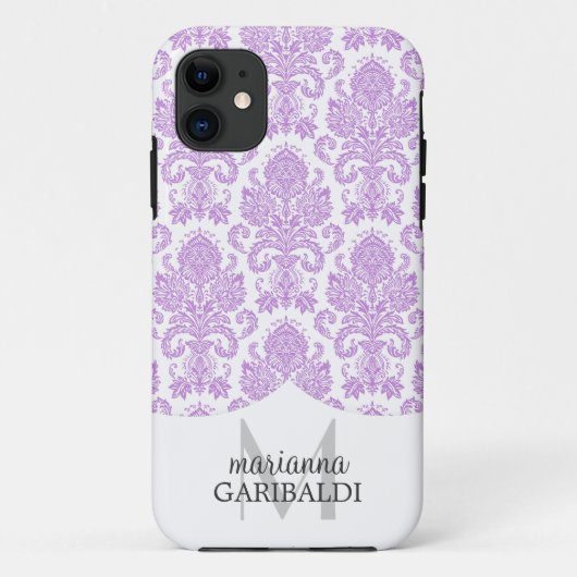 Moderner Damast-lila personalisiertes Case-Mate iPhone Hülle (Rückseite)