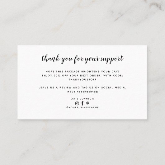 Moderner Dank für die Unterstützung kleiner Visitenkarte (Rückseite)