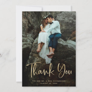 Moderner Dank   Imitats Gold Script und Hochzeiten Dankeskarte
