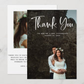 Moderner Dank | Weiße Schrift und Hochzeitsskripte Dankeskarte (Vorne/Hinten)