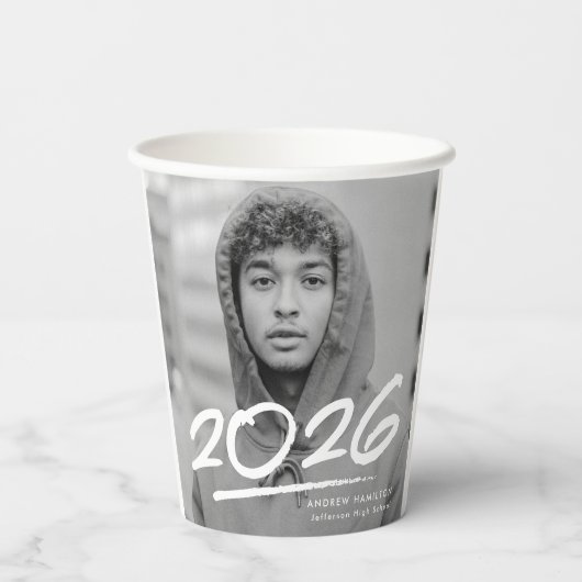 Moderner Dashed 2025 Foto Abschluss Pappbecher (Rückseite)