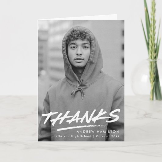 Moderner Dashed Foto Abschluss Dankeskarte (Vorderseite)