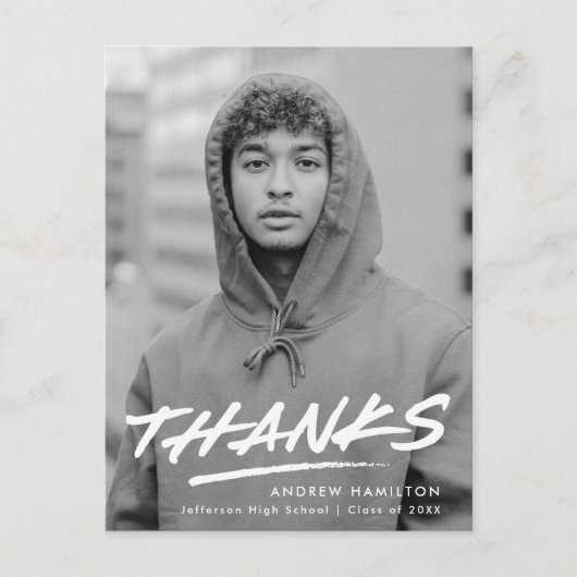 Moderner Dashed Foto Abschluss Vielen Dank Postkarte (Vorderseite)