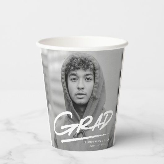 Moderner Dashed Grad Foto Abschluss Pappbecher (Rückseite)