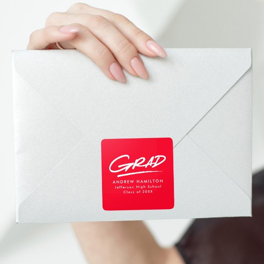 Moderner Dashed Grad Red Abschluss Quadratischer Aufkleber