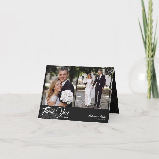 Moderner Deko Black Peacock 2 Foto eingewickelt Dankeskarte (Vorderseite)