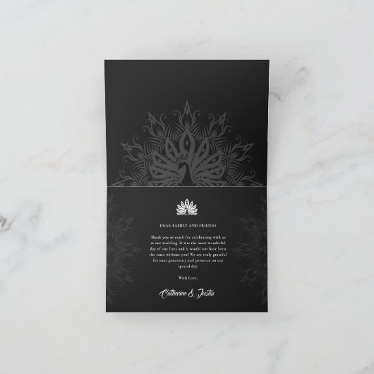 Moderner Deko Black Peacock 3 Foto eingewickelt Dankeskarte (Innenseite)