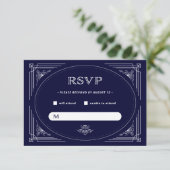 Moderner Deko | Dunkelblau und weiß RSVP Karte (Stehend Vorderseite)