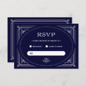 Moderner Deko | Dunkelblau und weiß RSVP Karte (Vorne/Hinten)