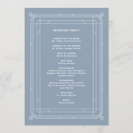 Moderner Deko | Elegant Dusty Blue and White Weddi Programm (Rückseite)