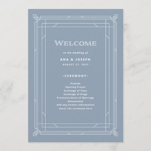 Moderner Deko | Elegant Dusty Blue and White Weddi Programm (Vorderseite)