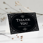 Moderner Deko | Elegant Onyx Black and White Weddi Dankeskarte<br><div class="desc">Diese elegante Schwarz-Weiß-Dankeschön-Karte besticht durch einen modernen Look auf dem klassischen Deko. Ein verzierter,  weißer geometrischer Rahmen und eine Ornamentierung zieren einen dunkelonyxen schwarzen Hintergrund für einen dramatischen,  altmodischen Hochzeitslook.</div>