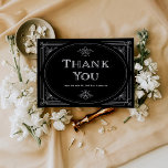 Moderner Deko | Elegant Onyx Black and White Weddi Dankeskarte<br><div class="desc">Diese elegante Schwarz-Weiß-Dankeschön-Karte besticht durch einen modernen Look auf dem klassischen Deko. Ein verzierter,  weißer geometrischer Rahmen und eine Ornamentierung zieren einen dunkelonyxen schwarzen Hintergrund für einen dramatischen,  altmodischen Hochzeitslook. Der Rücken ist leer,  damit du deine eigene Nachricht schreiben kannst.</div>