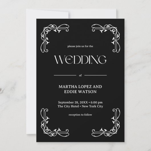 Moderner Deko | Elegant Onyx Black and White Weddi Einladung (Vorderseite)