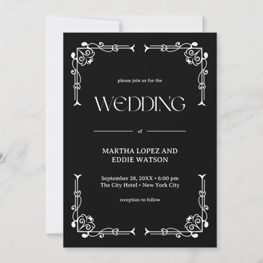 Moderner Deko | Elegant Onyx Black and White Weddi Einladung (Vorderseite)