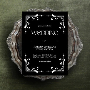 Moderner Deko   Elegant Onyx Black and White Weddi Einladung