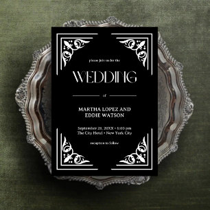 Moderner Deko   Elegant Onyx Black and White Weddi Einladung