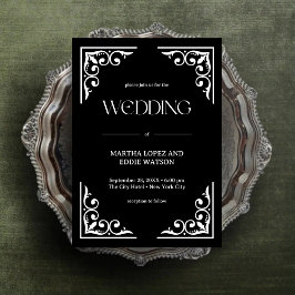 Moderner Deko | Elegant Onyx Black and White Weddi Einladung