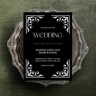 Moderner Deko   Elegant Onyx Black and White Weddi Einladung