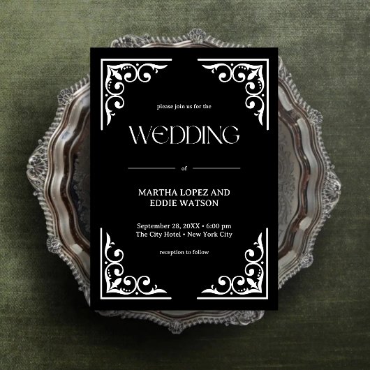 Moderner Deko | Elegant Onyx Black and White Weddi Einladung