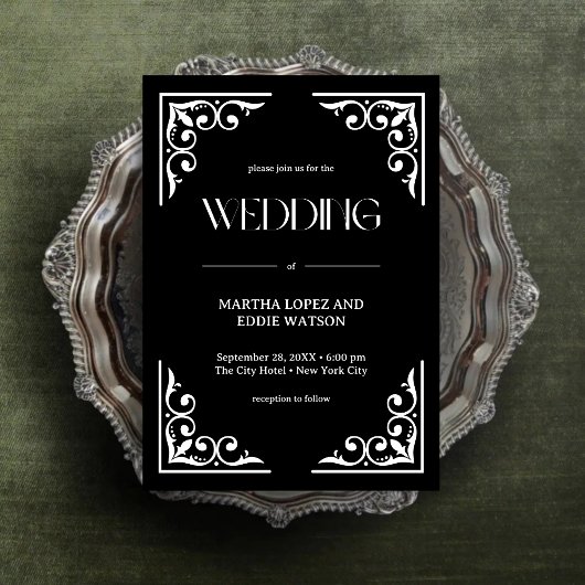 Moderner Deko | Elegant Onyx Black and White Weddi Einladung