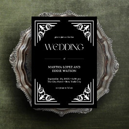 Moderner Deko | Elegant Onyx Black and White Weddi Einladung