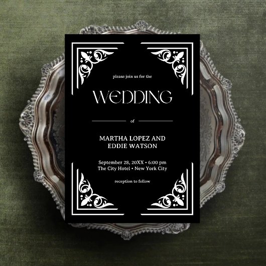 Moderner Deko | Elegant Onyx Black and White Weddi Einladung