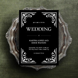 Moderner Deko | Elegant Onyx Black and White Weddi Einladung