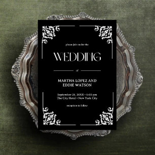 Moderner Deko   Elegant Onyx Black and White Weddi Einladung