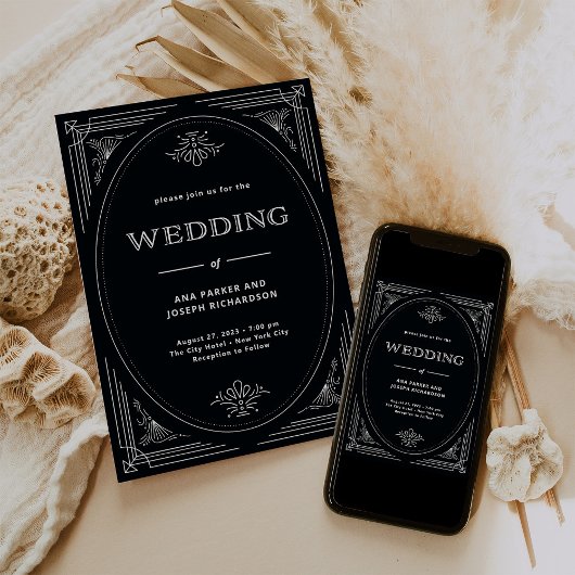 Moderner Deko | Elegant Onyx Black and White Weddi Einladung
