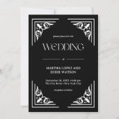 Moderner Deko | Elegant Onyx Black and White Weddi Einladung (Vorderseite)