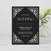 Moderner Deko | Elegant Onyx Black and White Weddi Einladung (Stehend Vorderseite)