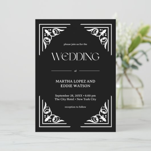 Moderner Deko | Elegant Onyx Black and White Weddi Einladung (Stehend Vorderseite)