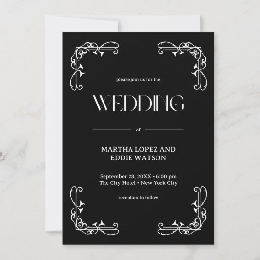 Moderner Deko | Elegant Onyx Black and White Weddi Einladung (Vorderseite)