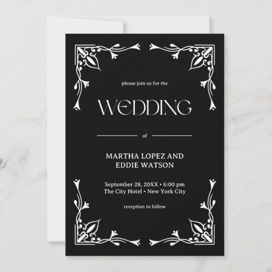 Moderner Deko | Elegant Onyx Black and White Weddi Einladung (Vorderseite)