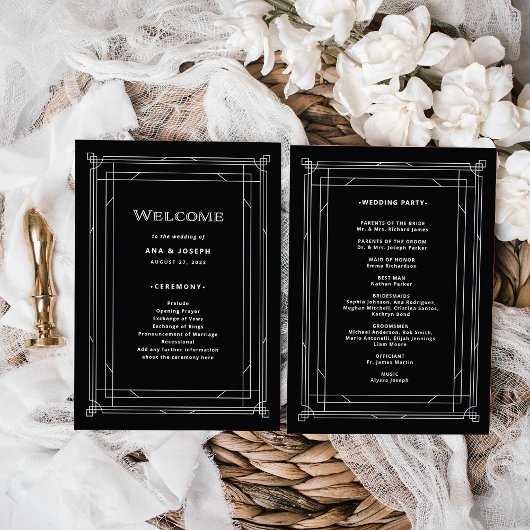 Moderner Deko | Elegant Onyx Black and White Weddi Programm